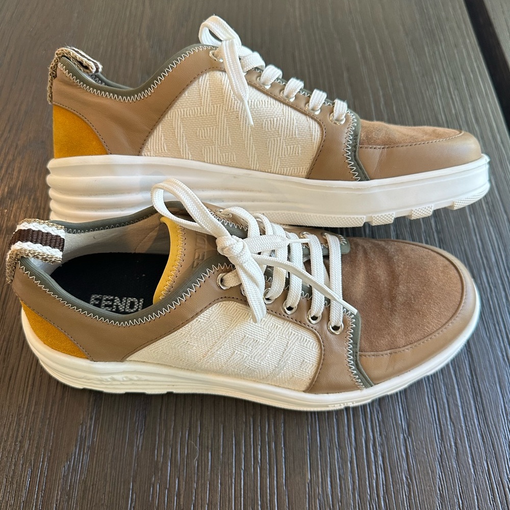 Fendi FF Jacquard Suede Low-Top Sneakers Beige/Tan EU 38 (Women’s 8-8.5)